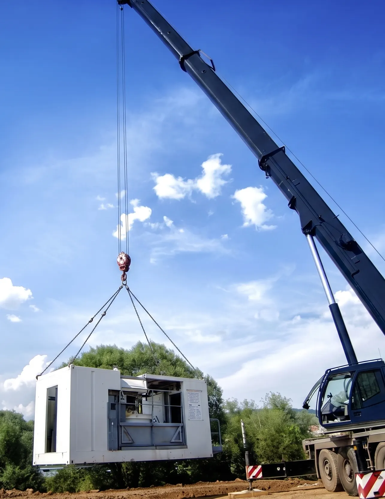 Crane lifting heavy electrical plant during a substation installation
